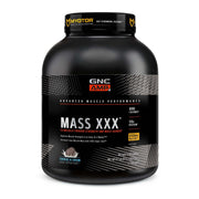 GNC AMP Mass XXX canister front view, ready for intense workouts.
