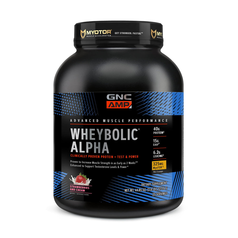 GNC AMP Wheybolic Alpha tub front for strength and performance support.