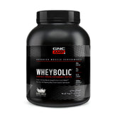 GNC AMP Wheybolic bottle pouring protein for strength support.