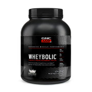 GNC AMP Wheybolic bottle pouring protein for strength support.