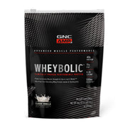 GNC AMP Wheybolic container front highlights protein for strength and recovery