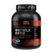 GNC AMP Wheybolic Ripped Cookies and Cream bottle highlights protein quality and flavor.