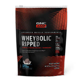 GNC AMP Wheybolic Ripped cookies and cream tub highlights high-protein formula.