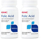 GNC Folic Acid 1000mcg bottle front view emphasizes vegetarian formula for prenatal support