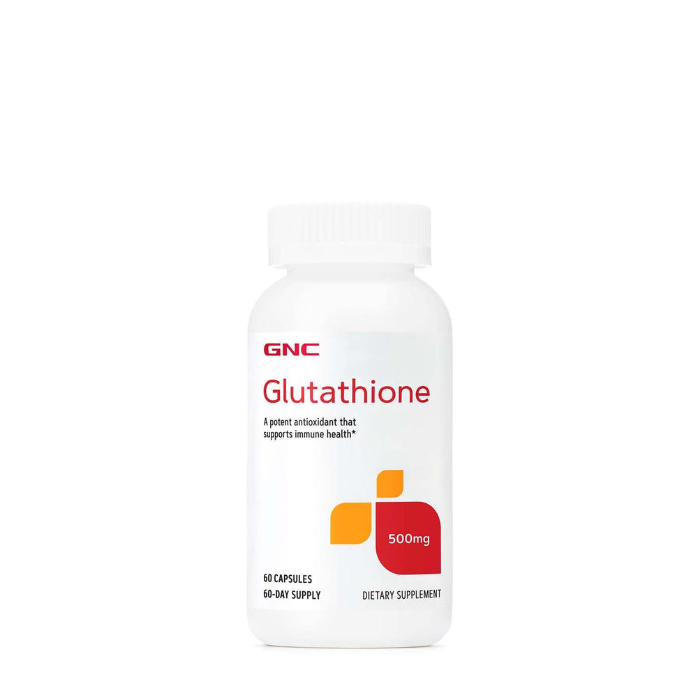GNC Glutathione 500mg bottle front view, antioxidant support for daily wellness