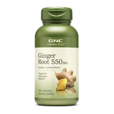 GNC Herbal Plus Ginger Root 550mg bottle shown for digestive support.