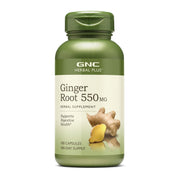 GNC Herbal Plus Ginger Root 550mg bottle shown for digestive support.