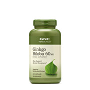 GNC Herbal Plus Ginkgo Biloba 60mg bottle front view supports mental alertness.