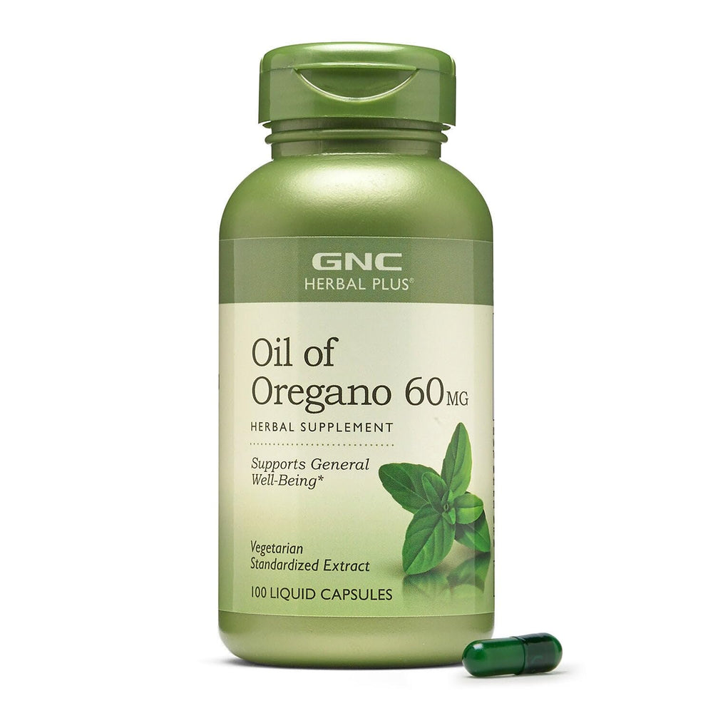 GNC Herbal Plus Oil of Oregano 60mg bottle for daily wellness support