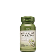 GNC Herbal Plus Valerian bottle front promotes relaxation and a calm evening.