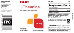 GNC L-Theanine 200mg label details showing dosage and ingredients