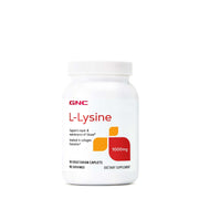GNC L-Lysine 1000mg bottle front view highlighting tissue repair support and vegetarian format.