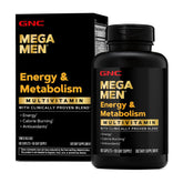 GNC Mega Men Energy bottle front view for daily vitality and convenience.