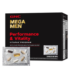 GNC Mega Men performance bottle with a complete nutrient blend to support energy.