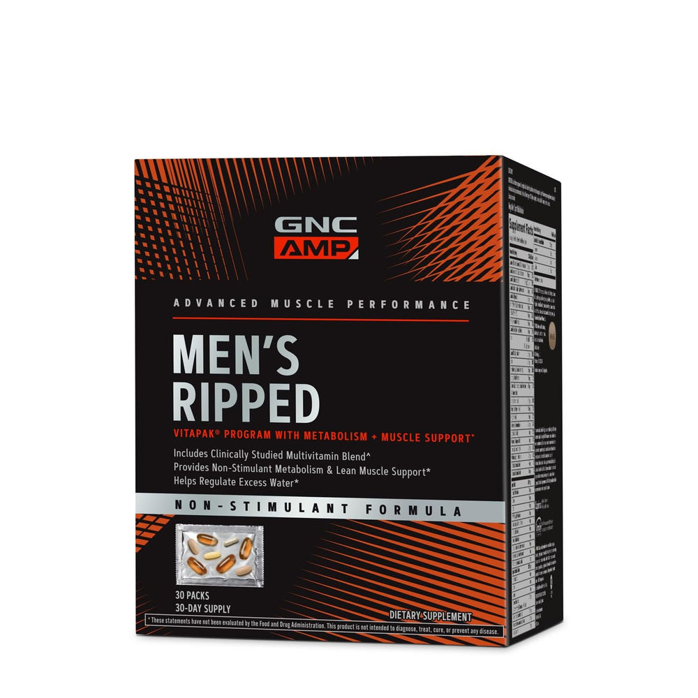 GNC Men's Ripped bottle front showing VitaPak for lean muscle support.