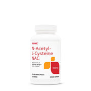 GNC N-Acetyl-L-Cysteine NAC 600mg bottle with 120 vegetarian capsules for daily antioxidant support.