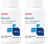 GNC Niacin 500mg packaging front shows two-pack option for extended supply.