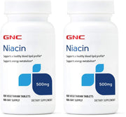 GNC Niacin 500mg packaging front shows two-pack option for extended supply.