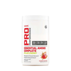 GNC Pro Performance Essential Amino Complete Plus Energy bottle supports workout hydration.