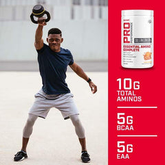 GNC Pro Performance Essential Amino Complete scoop showing 5g BCAA per serving for protein synthesis.