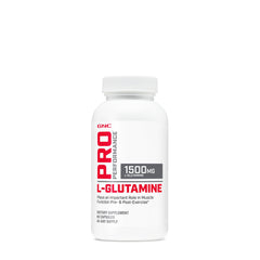 GNC Pro Performance L-Glutamine bottle front view with 90 capsules for post-workout support.