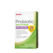 GNC Probiotic Solutions bottle label shows 60 servings for daily digestive support