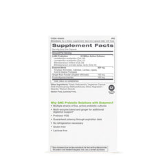 GNC Probiotic Solutions with Enzymes label shows multi-strain formula and ginger for digestive balance