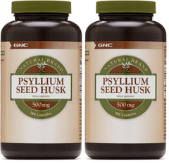 GNC psyllium seed husk 500mg bottle front promoting daily digestive wellness.