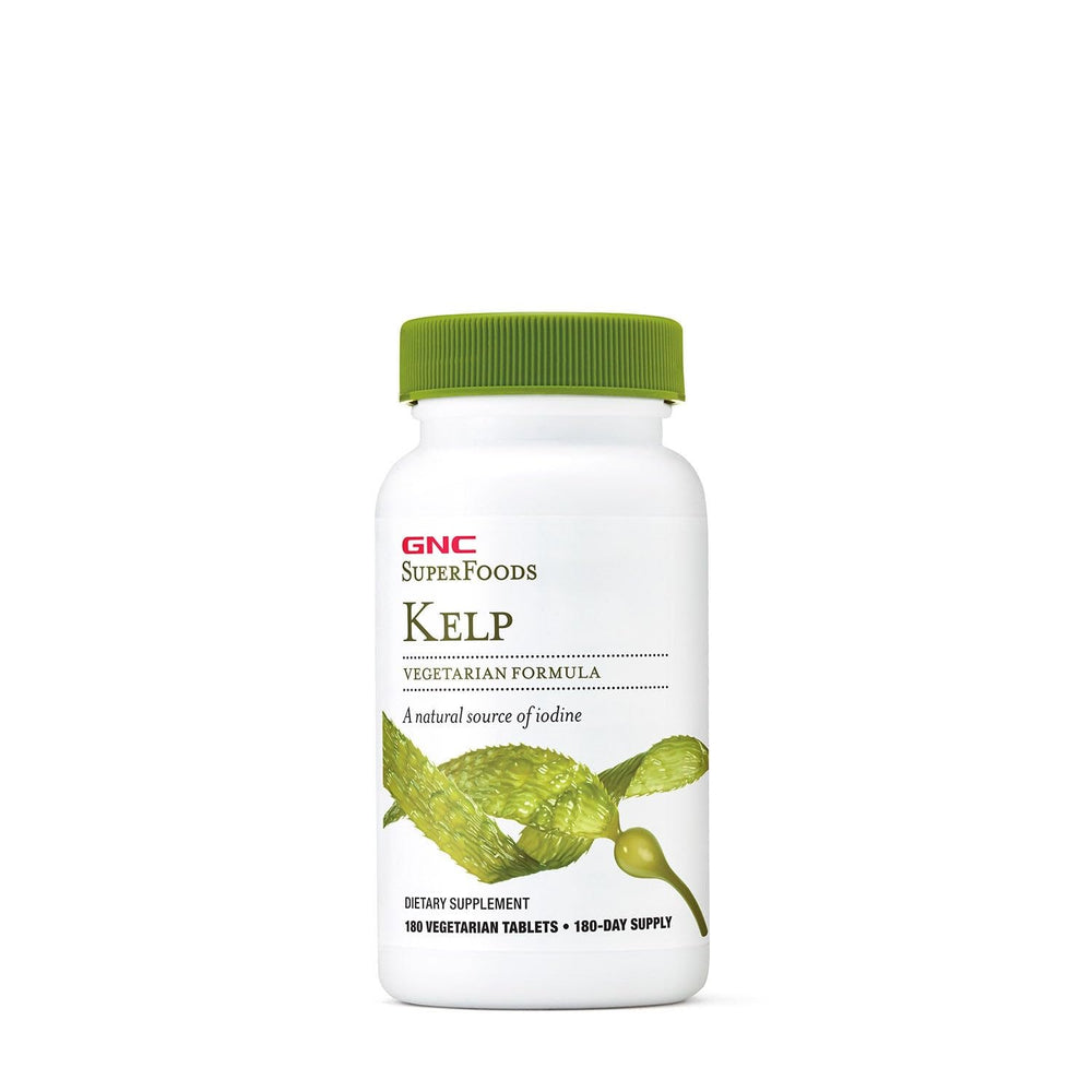 GNC SuperFoods Kelp bottle front view, ideal for vegetarian supplement routine.