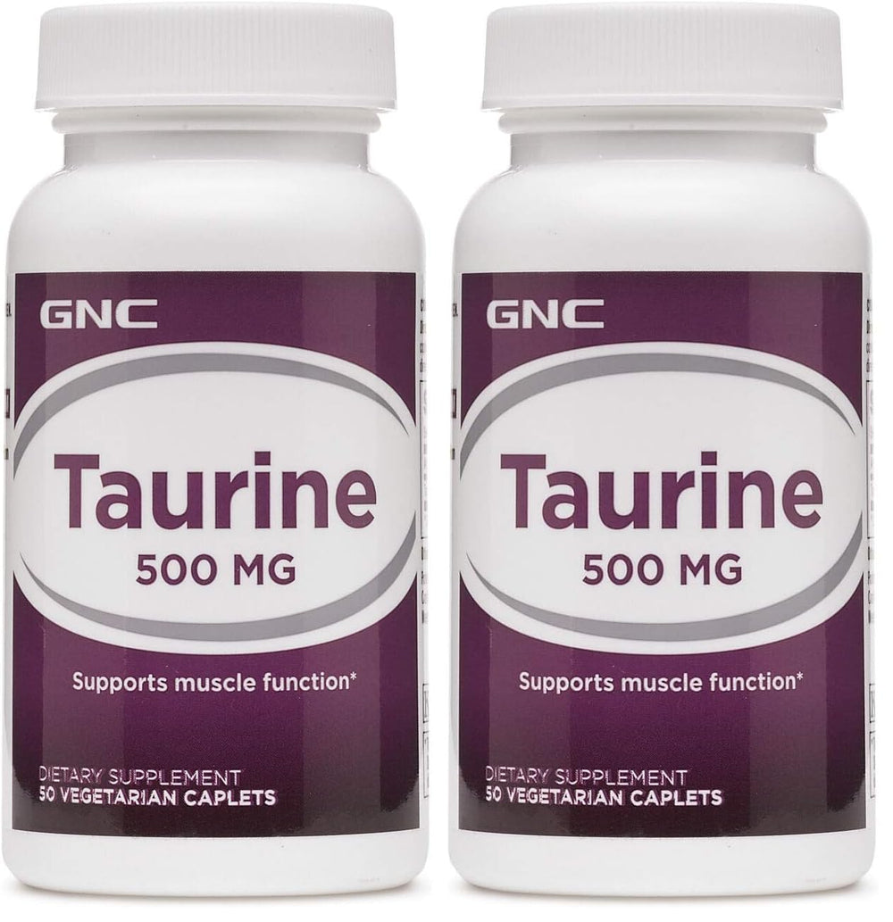 GNC Taurine 500mg bottle front view; daily use and muscle support.