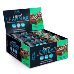 GNC Total Lean Layered Bar chocolate mint pack on shelf, convenient snack