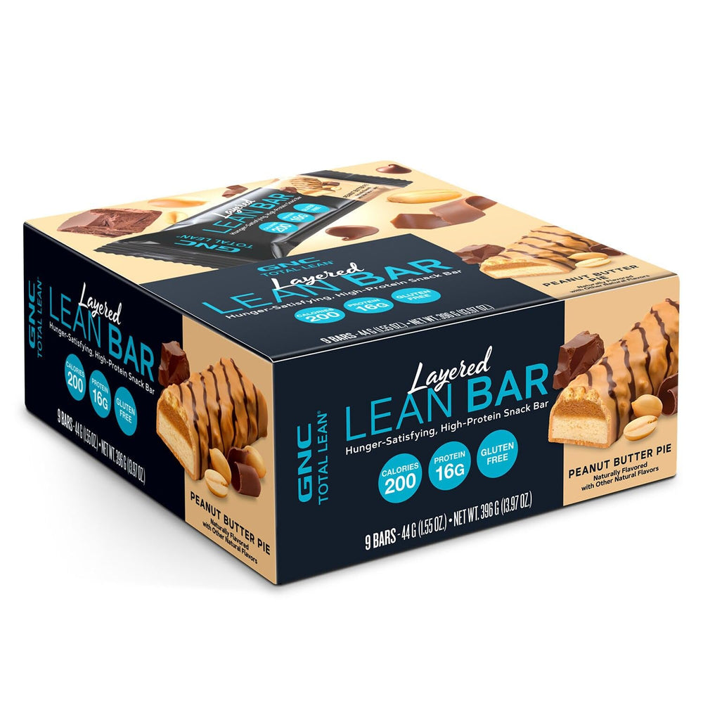 GNC Total Lean Layered Bar Peanut Butter Pie, front view, ideal on-the-go protein snack