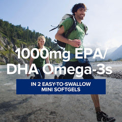 GNC Triple Strength mini softgels pour showing capsules ready for daily routine.