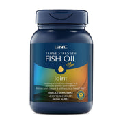 GNC Triple Strength Fish Oil Plus Joint bottle front with omega-3 label