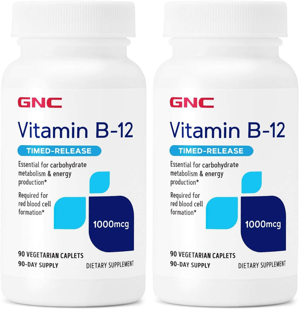 GNC Vitamin B-12 1000mcg bottle front with energy support for daily use