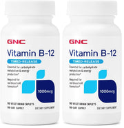 GNC Vitamin B-12 1000mcg bottle front with energy support for daily use
