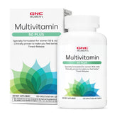 GNC Women’s 50 Plus multivitamin caplets bottle shows daily energy and immune support.