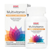 GNC Women’s Energy & Metabolism bottle shows 90 caplets for daily energy support.