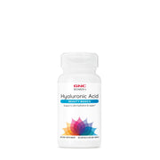 GNC Women's Hyaluronic Acid bottle and capsules for daily skin hydration