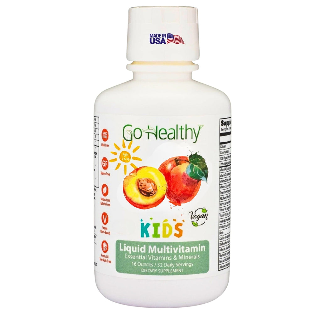 Go Healthy Kids liquid multivitamin bottle with label for daily nutrients