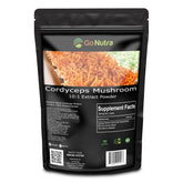 Go Nutra Cordyceps powder bottle shows pure, non-GMO extract for natural energy.
