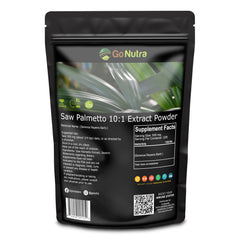Go Nutra Saw Palmetto Extract Powder bottle shows 10:1 potency for daily wellness.