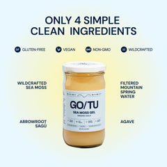 GO/TU Sea Moss Gel with arrowroot highlighting enhanced gut-friendly texture.