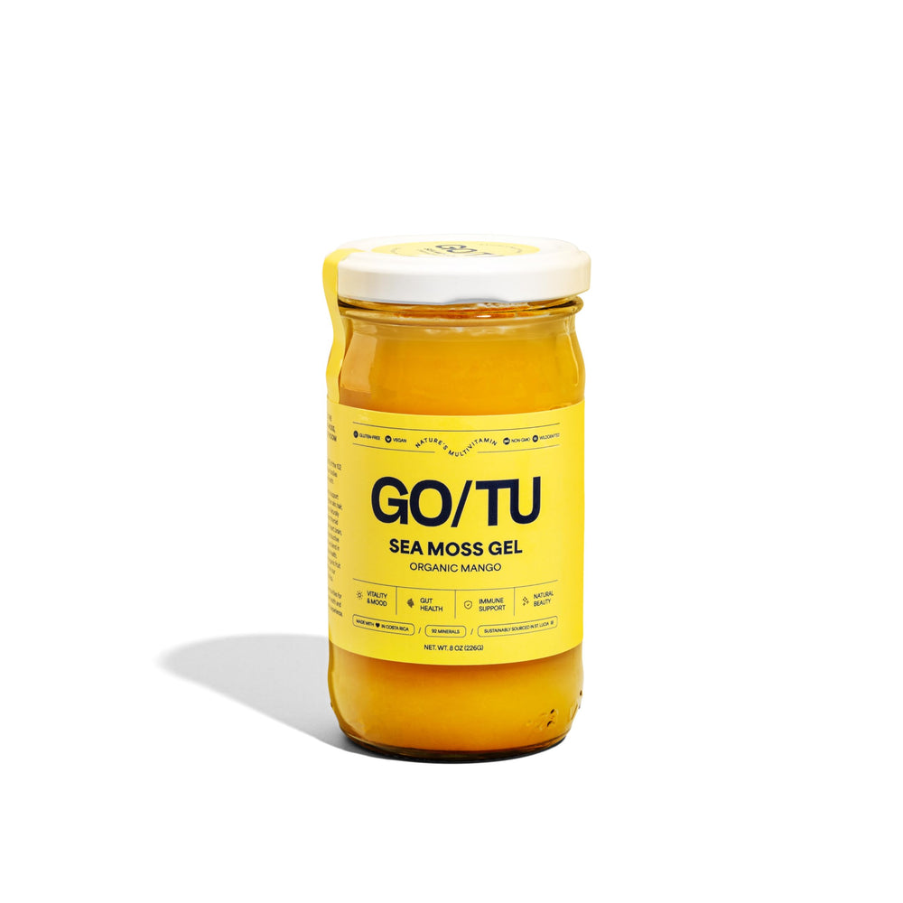 GO/TU Sea Moss Gel mango bottle for smoothie add-ins and daily wellness.