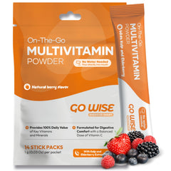 Go Wise On The Go multivitamin sticks in berry flavor for daily energy.