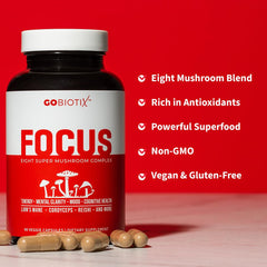 GOBIOTIX vegan gluten-free capsules resting on bottle, easy daily use