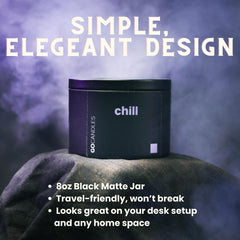GO Candles Chill large candle closeup wax, clove and patchouli notes elevate mood.