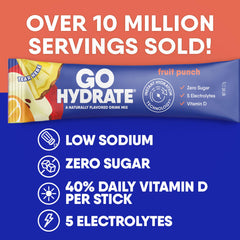 GoHydrate fruit punch bottle pour demonstrates easy on the go hydration.