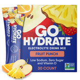 GoHydrate fruit punch packet open for quick refreshing hydration on the go.
