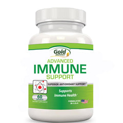Gold Banner Immune Support bottle front showcases the antioxidant-rich formula for daily wellness